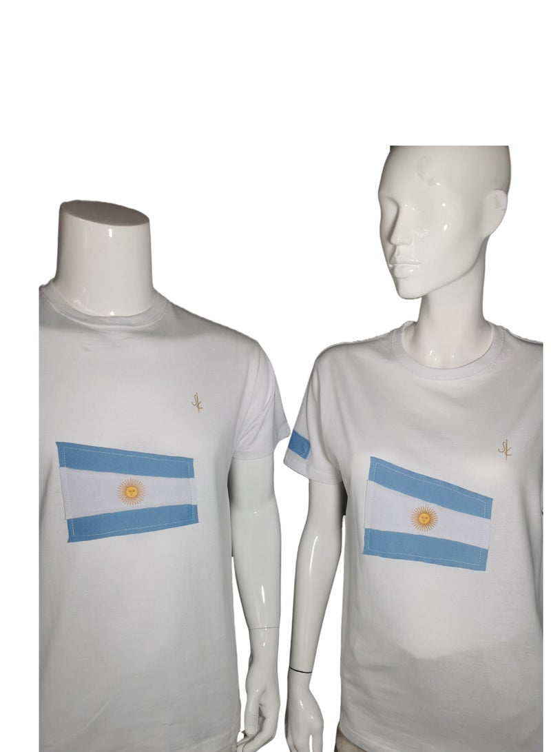 Sana'a Kayum White Basic T- Shirts with Argentina Football Team Flag Applique - Image 2
