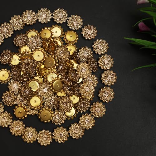 EmbroideryMaterial Golden Flower Shaped Sew on/Glue Rhinestones for Embroidery, Craft, DIY, Jewellery Making etc, Floral Embellishment (14MM, 100 Pieces) - Image 5