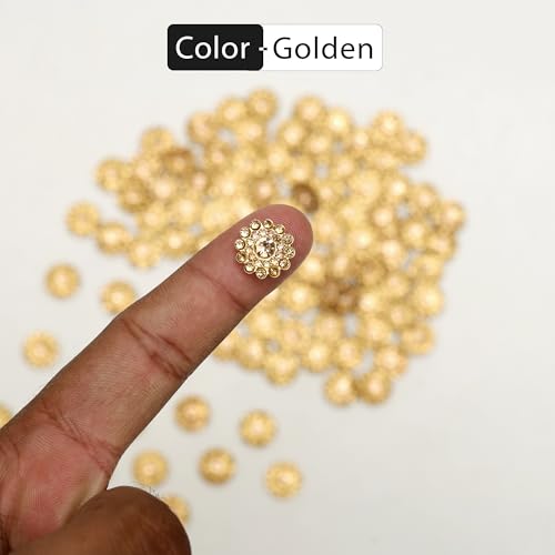 EmbroideryMaterial Golden Flower Shaped Sew on/Glue Rhinestones for Embroidery, Craft, DIY, Jewellery Making etc, Floral Embellishment (14MM, 100 Pieces) - Image 4