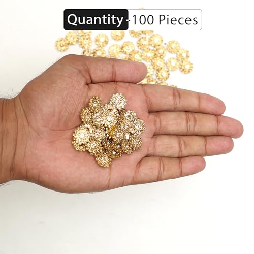 EmbroideryMaterial Golden Flower Shaped Sew on/Glue Rhinestones for Embroidery, Craft, DIY, Jewellery Making etc, Floral Embellishment (14MM, 100 Pieces) - Image 2