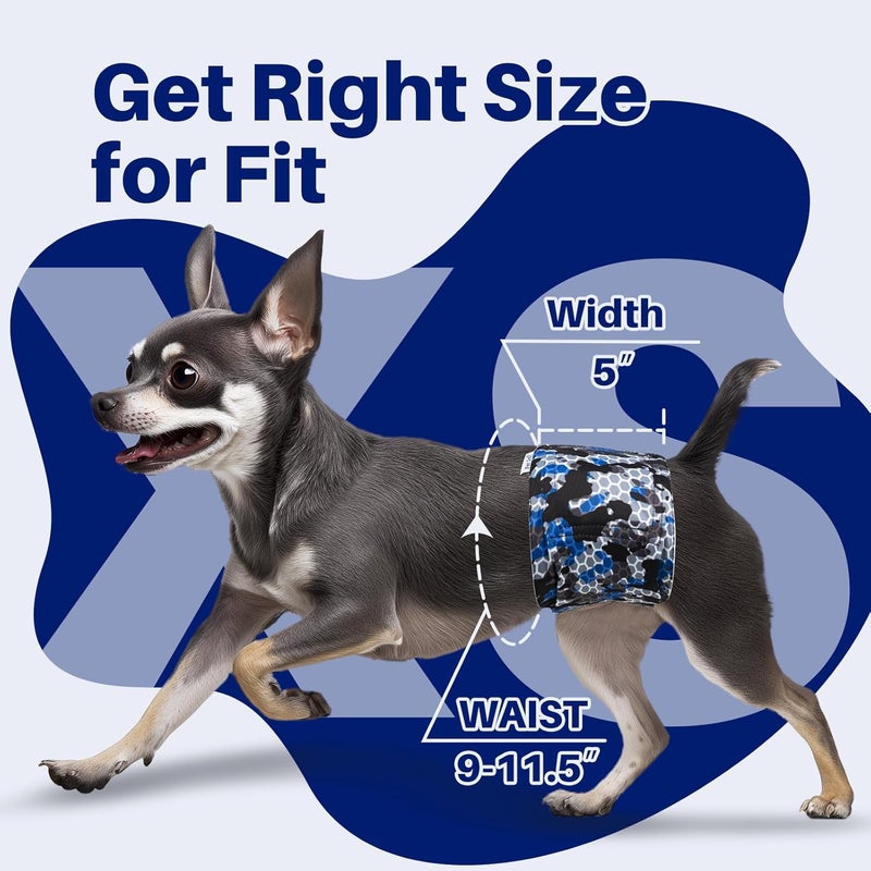 Pet Soft Dog Nappies Male - 5 Pack Washable Male Dog Diapers Xsmall, Premium Reusable Belly Bands for Dogs (Army, XS) - Image 3