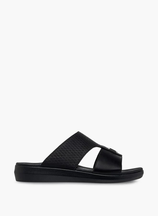 Men's Textured Slip-On Sandals with Metallic Detail