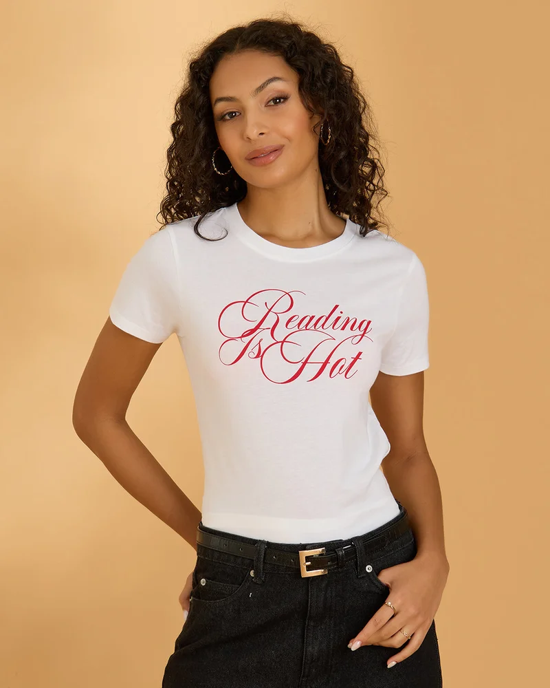 Redtag Women White Graphic Print T Shirt