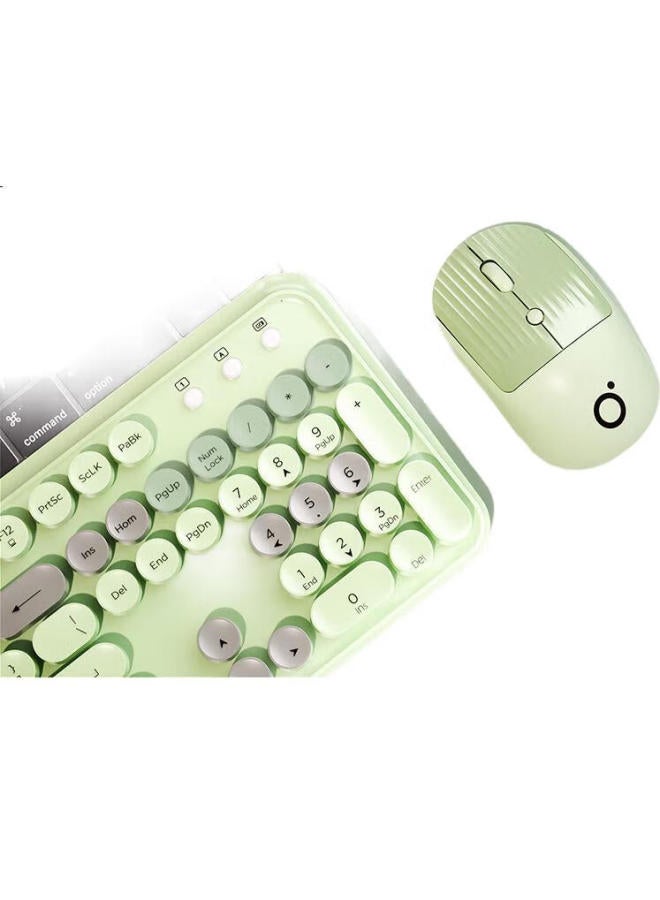 Eweadn V96 Stylish Retro Wireless Keyboard And Mouse Set, Genuine Mechanical Feel, Wireless Office Keyboard And Mouse Set, Laptop Membrane Keyboard, Songshuang Green Wireless Keyboard - Image 1