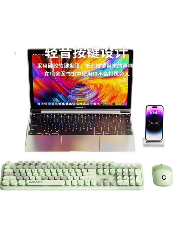 Eweadn V96 Stylish Retro Wireless Keyboard And Mouse Set, Genuine Mechanical Feel, Wireless Office Keyboard And Mouse Set, Laptop Membrane Keyboard, Songshuang Green Wireless Keyboard - Image 3