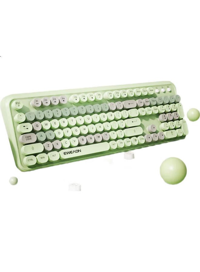 Eweadn V96 Stylish Retro Wireless Keyboard And Mouse Set, Genuine Mechanical Feel, Wireless Office Keyboard And Mouse Set, Laptop Membrane Keyboard, Songshuang Green Wireless Keyboard - Image 2