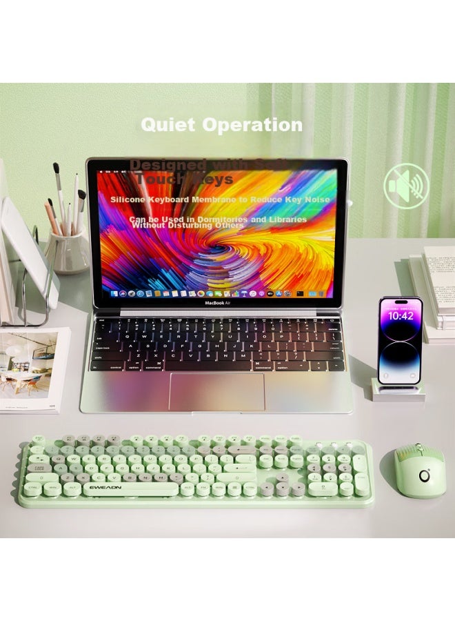 Eweadn V96 Stylish Retro Wireless Keyboard And Mouse Set, Genuine Mechanical Feel, Wireless Office Keyboard And Mouse Set, Laptop Membrane Keyboard, Songshuang Green Wireless Keyboard - Image 2