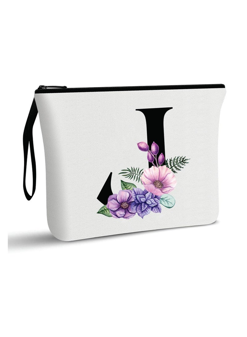 PRINTSHOP4ME Initial Monogram Travel Makeup Bag for Women Unique Birthday Gifts for Mother - Bride Bridesmaid Cosmetic bag - Initial Canvas Makeup Bag Gifts with Zipper (J) - Image 1