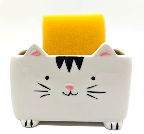 MONMOB Cat Sponge Holder Ceramic Cat Soap Holder Cute Cat Decor Kitchen Accessories Cat Home Decor Ceramic Kitchen Sponge Holder Cat Gifts Ideal Gifts for Women Birthdays Valentines Day Gifts - Image 4