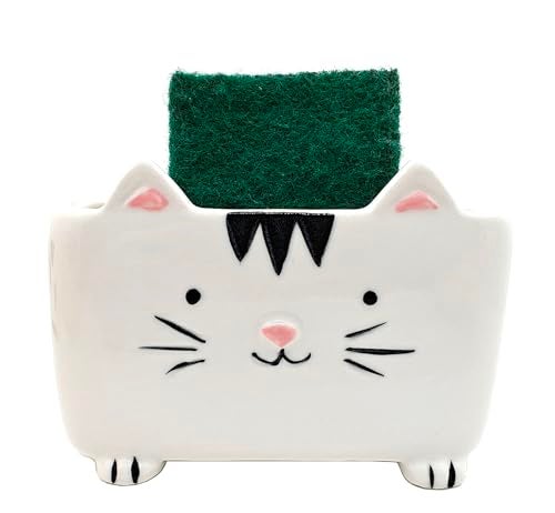 MONMOB Cat Sponge Holder Ceramic Cat Soap Holder Cute Cat Decor Kitchen Accessories Cat Home Decor Ceramic Kitchen Sponge Holder Cat Gifts Ideal Gifts for Women Birthdays Valentines Day Gifts - Image 3