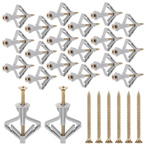 LUVINA Drywall Anchor Kit with Screws, Plastic Hollow Wall Drilling Anchors Plasterboard Plugs Screws Wall Installation Fastener Hardware (50 set) - Image 1