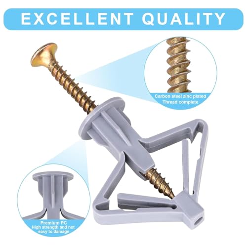 LUVINA Drywall Anchor Kit with Screws, Plastic Hollow Wall Drilling Anchors Plasterboard Plugs Screws Wall Installation Fastener Hardware (50 set) - Image 2