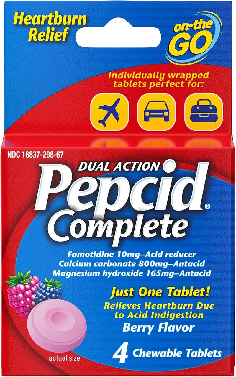Pepcid Pepcid Complete Dual Action Acid Reducer + Antacid Chewable Tablets, Berry Flavor, 4 ct. 
