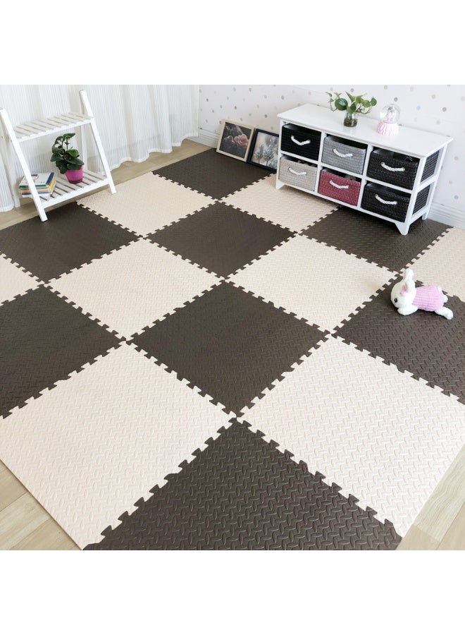 حصيرة لعب للأطفال كبيرة الحجم 240×240 سم – فوم سميك آمن وغير سام، قطع EVA تركيبية باللونين الأسود والأبيض، 16 قطعة