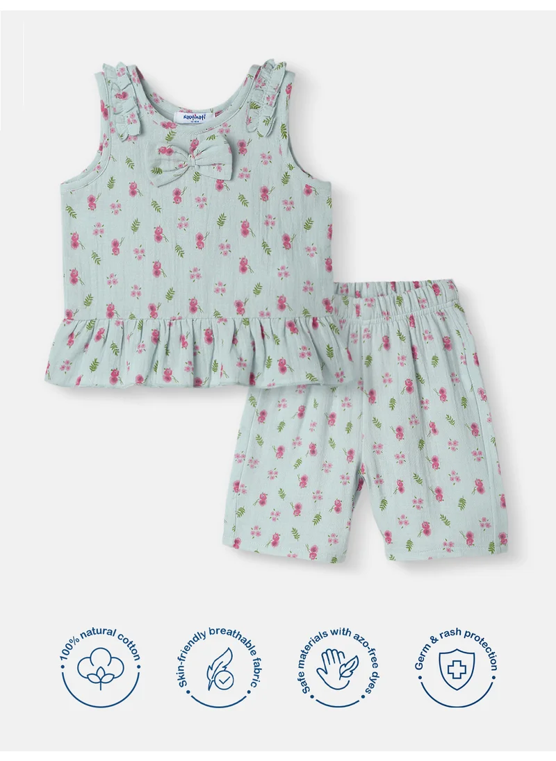 Nautinati Nautinati Girls’ All-over Print T-shirt and Shorts Set| Cotton | Age 0 - 24 Months