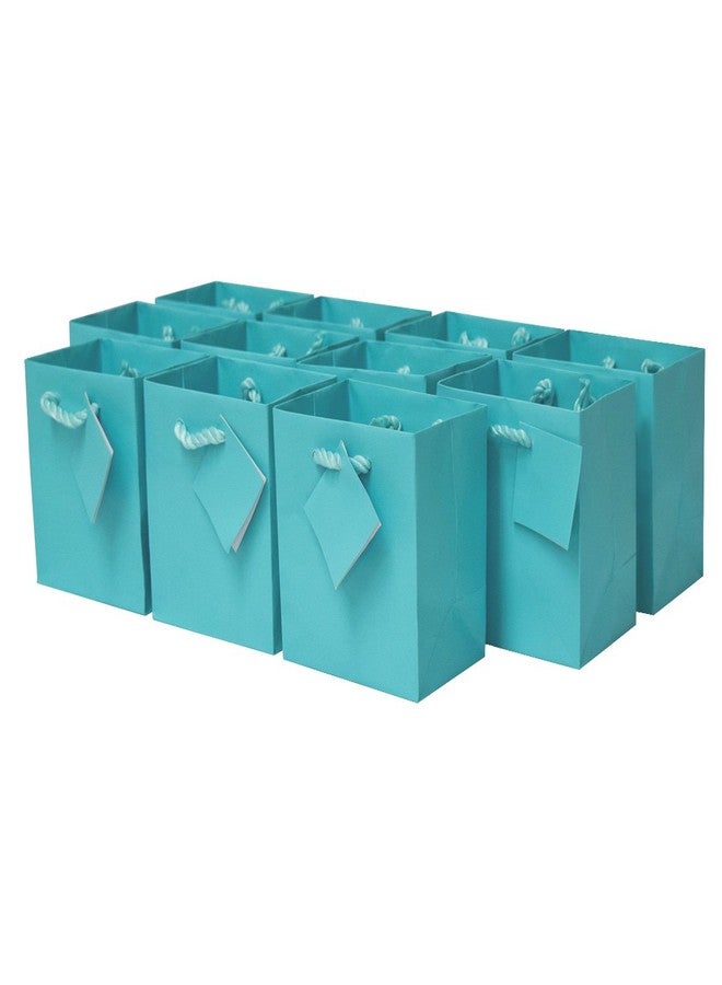 OccasionALL Teal Gift Bags with Handles, Teal Christmas Gift Bags, Medium Blue Gifting Party Supplies for Weddings, Birthdays, Holidays, Shopping, Party Favors, 4x2.75x4.5, 12 Pack - Image 1