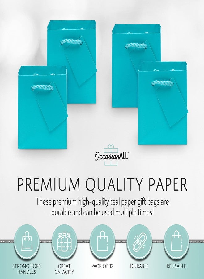 OccasionALL Teal Gift Bags with Handles, Teal Christmas Gift Bags, Medium Blue Gifting Party Supplies for Weddings, Birthdays, Holidays, Shopping, Party Favors, 4x2.75x4.5, 12 Pack - Image 5