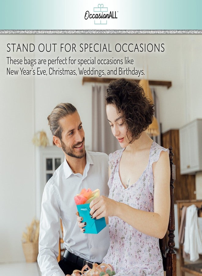 OccasionALL Teal Gift Bags with Handles, Teal Christmas Gift Bags, Medium Blue Gifting Party Supplies for Weddings, Birthdays, Holidays, Shopping, Party Favors, 4x2.75x4.5, 12 Pack - Image 2
