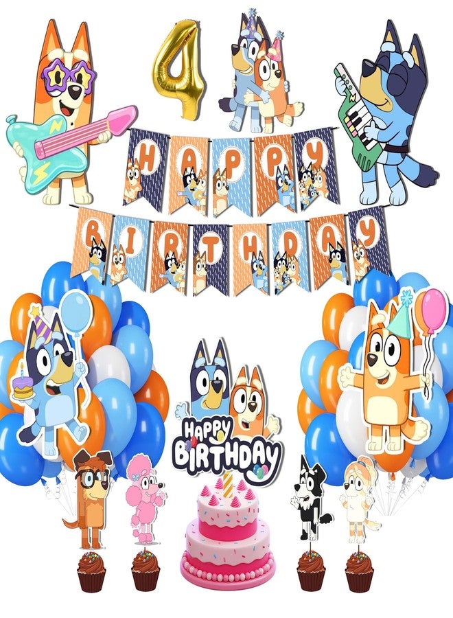 Partyjoy Bluey Decoration Kit Bluey Theme Birthday Party Supplies Set Cartoon Dog Birthday Banner & Cutouts |Premium Paper Quality set (Multicolor 4th birthday set) - Image 1