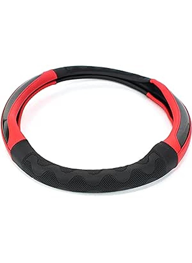 Generic Car Steering Wheel Cover, Leather Non-Slip Car Wheel Cover Protector Breathable Microfiber Leather Universal Fit for Most Cars, for All Season, Ergonomic Comfort Grip Cover - Black & Red 
