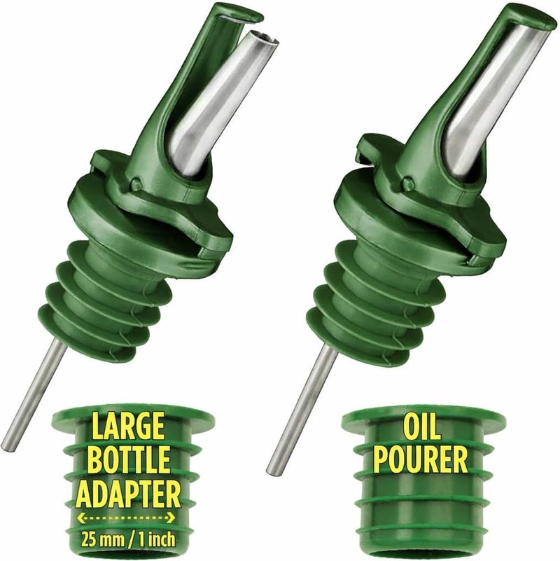 Poura BPA‑Free Olive Oil Bottle Spouts, Leakproof Olive Oil Dispenser Spout with Hygienic One‑Hand Open/Close, Dust Cap & Screen Alternative, 2‑Pack Green - Image 1