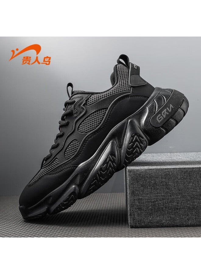 Guirenniao Men's Dad Shoes Thick Sole Height Increasing Casual Breathable Shock Absorption Sports Shoes Black Size 43