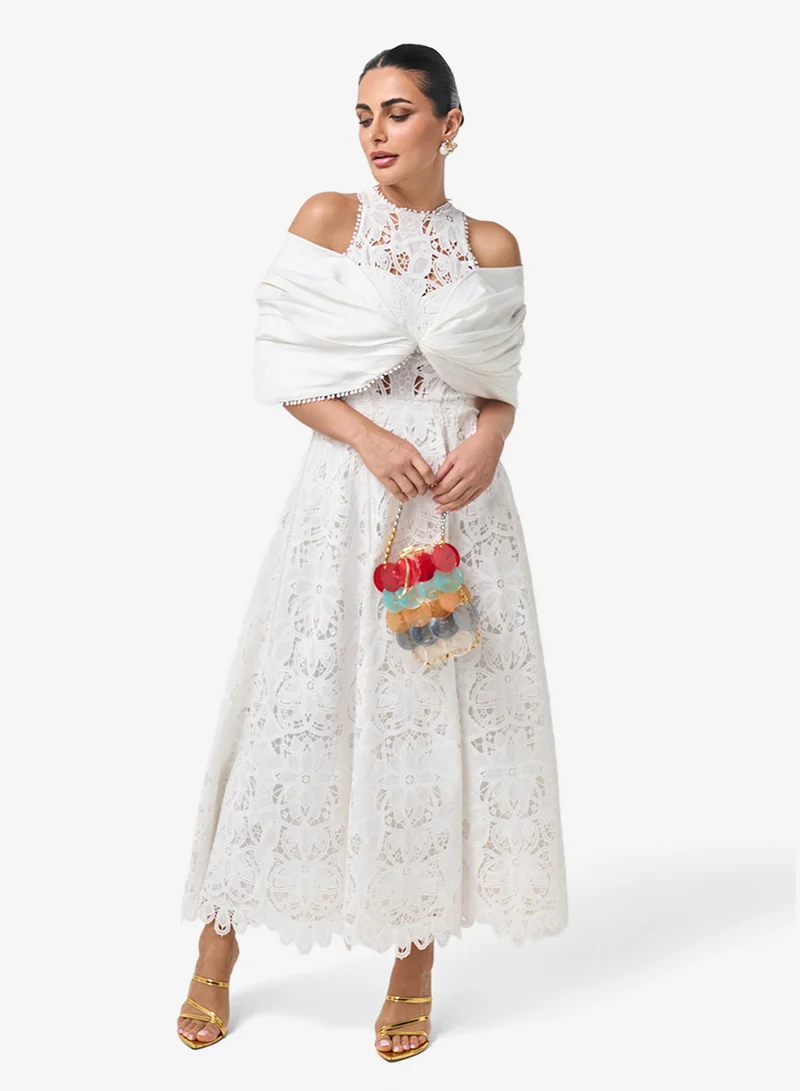 ثريدز باي اجوني فستان ماكسي دانتيل بكتف مكشوف