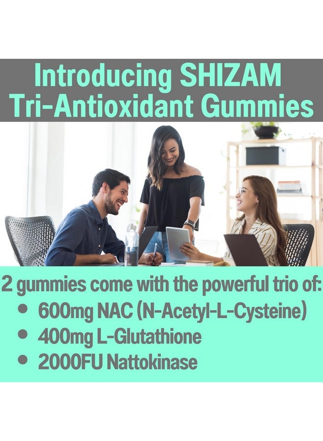 SHIZAM شيزام 600 ملغ NAC 2000 FU 100 ملغ ناتوكيناز و 400 ملغ جلوتاثيون مخفض Gummies، مكملات سائلة/أقراص مسحوق كابسولة N-أسيتيل سيستين، N أسيتيل سيستين عضوي 1000 ملغ 4000 600 ملغ - Image 2