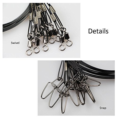 Laxygo 20pcs Fishing Wire Leaders Heavy Duty Fishing Stainless Steel Wire Leaders 150LB High Strength Fishing Leaders with Swivels and Snaps Black/Red/Green - Image 3