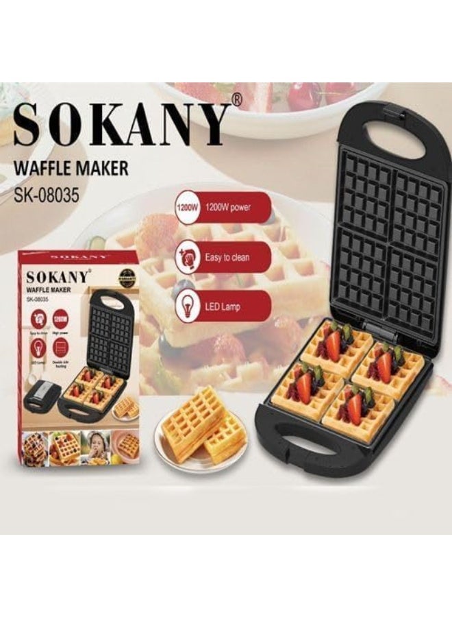 سوكاني صانعة وافل سوكاني كبيرة 1200 واط، 4 قطع، سطح غير لاصق بتقنية تسخين سريعة وحديثة – موديل SK-08035، ضمان لمدة عام - Image 1