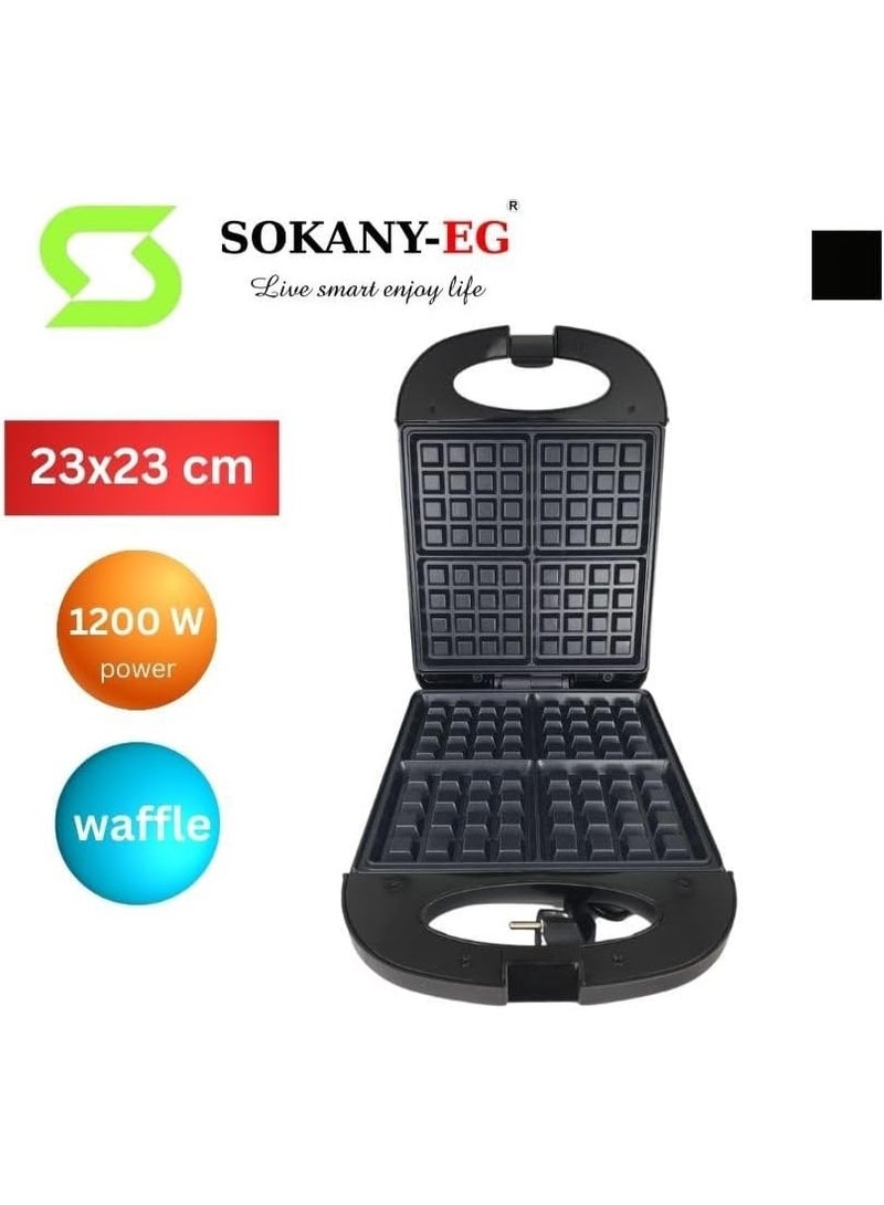 سوكاني صانعة وافل سوكاني كبيرة 1200 واط، 4 قطع، سطح غير لاصق بتقنية تسخين سريعة وحديثة – موديل SK-08035، ضمان لمدة عام - Image 3