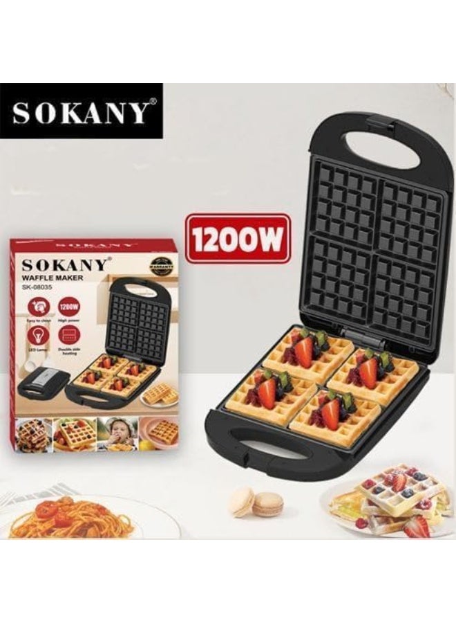 سوكاني صانعة وافل سوكاني كبيرة 1200 واط، 4 قطع، سطح غير لاصق بتقنية تسخين سريعة وحديثة – موديل SK-08035، ضمان لمدة عام - Image 5