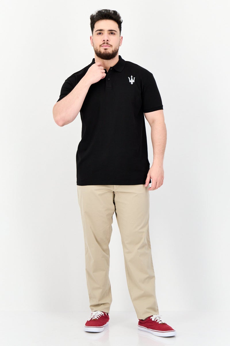 Maserati Men Regular Fit Short Sleeve Brand Logo Polo Shirt, Black - Image 2