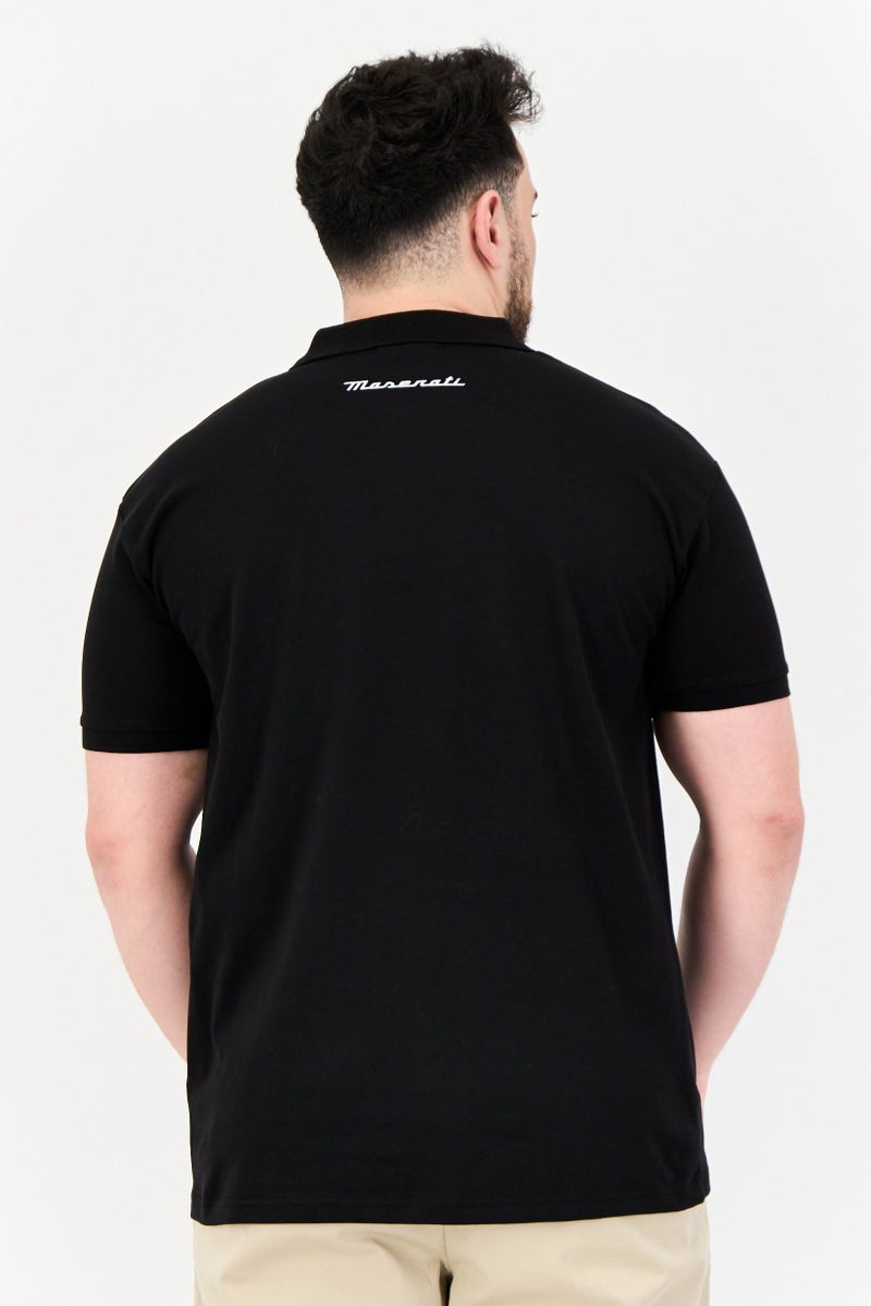 Maserati Men Regular Fit Short Sleeve Brand Logo Polo Shirt, Black - Image 3