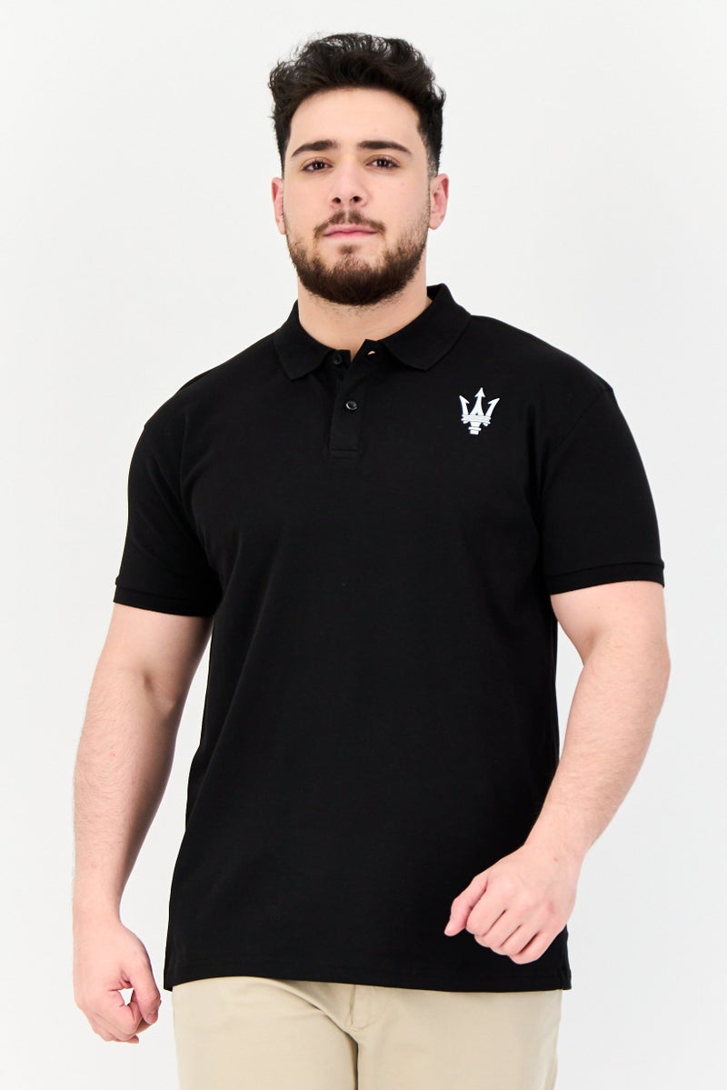 Maserati Men Regular Fit Short Sleeve Brand Logo Polo Shirt, Black - Image 1
