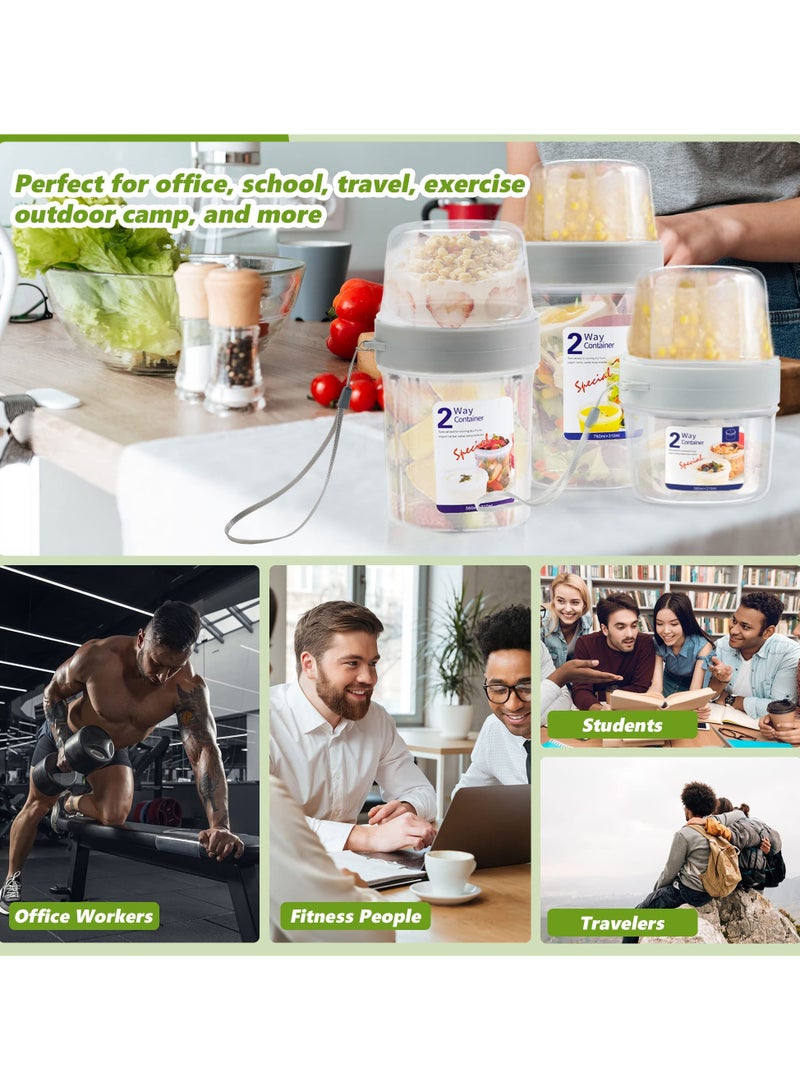 To-go Portable Sealed Food Container – 2-Layer Food Storage, BPA-Free, for Cereal, Oatmeal, Fruit, Milk  Yogurt, Large Airtight Snack  Salad Jar, Ideal for Kitchen, Travel, Work  Picnic – 150+150ml - Image 5