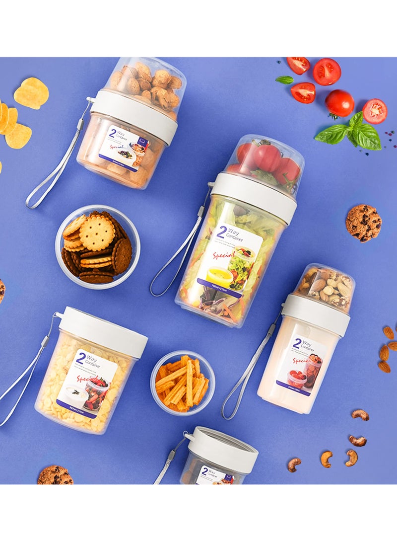 To-go Portable Sealed Food Container – 2-Layer Food Storage, BPA-Free, for Cereal, Oatmeal, Fruit, Milk  Yogurt, Large Airtight Snack  Salad Jar, Ideal for Kitchen, Travel, Work  Picnic – 150+150ml - Image 1