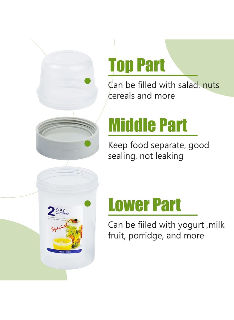 To-go Portable Sealed Food Container – 2-Layer Food Storage, BPA-Free, for Cereal, Oatmeal, Fruit, Milk  Yogurt, Large Airtight Snack  Salad Jar, Ideal for Kitchen, Travel, Work  Picnic – 150+150ml - Image 3