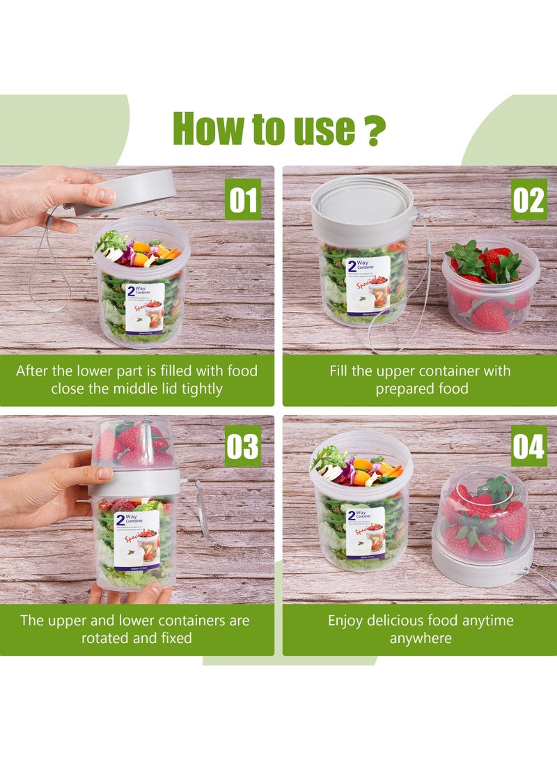 To-go Portable Sealed Food Container – 2-Layer Food Storage, BPA-Free, for Cereal, Oatmeal, Fruit, Milk  Yogurt, Large Airtight Snack  Salad Jar, Ideal for Kitchen, Travel, Work  Picnic – 150+150ml - Image 4