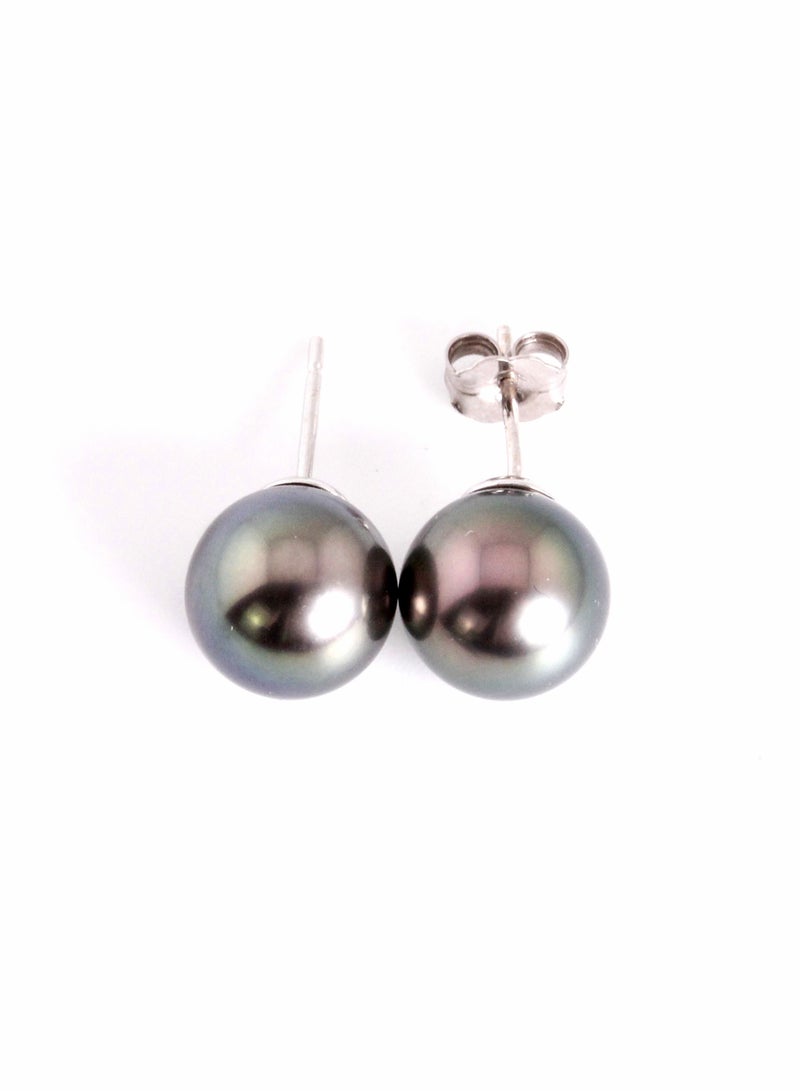 MIKURA Earrings, South Sea Pearls, A Quality, Natural Black Color, 10.5-10.0MM, 18KW  - Image 1