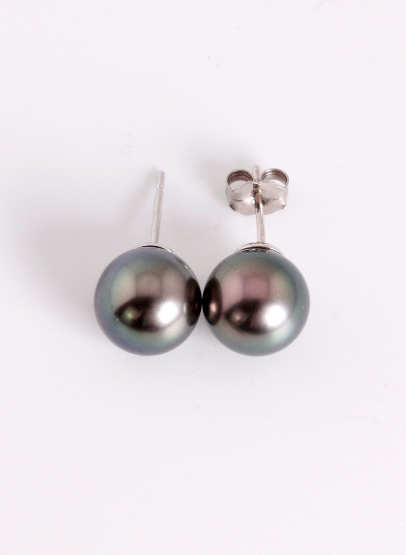 MIKURA Earrings, South Sea Pearls, A Quality, Natural Black Color, 10.5-10.0MM, 18KW  - Image 2