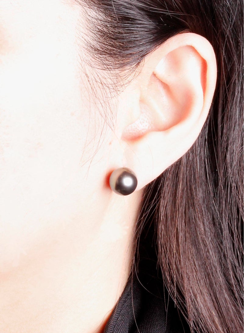 MIKURA Earrings, South Sea Pearls, A Quality, Natural Black Color, 10.5-10.0MM, 18KW  - Image 4