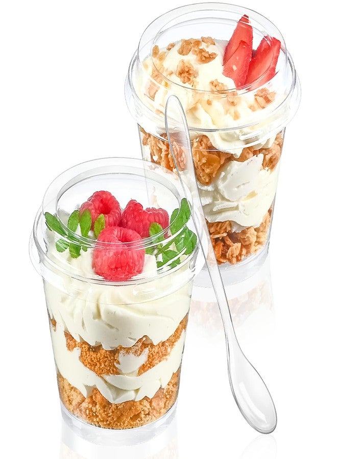 TOFLEN 6 oz Mini Dessert Cups with Lids and Spoons 150 Pcs | Serves 50 | Small Plastic Cake Cups Round Party Serving Cups for Parfait, Appetizers, Mousse, Dessert Shot Glasses - Image 1