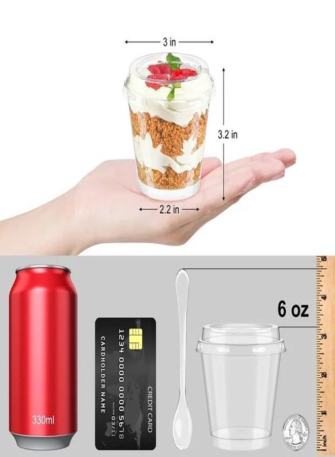 TOFLEN 6 oz Mini Dessert Cups with Lids and Spoons 150 Pcs | Serves 50 | Small Plastic Cake Cups Round Party Serving Cups for Parfait, Appetizers, Mousse, Dessert Shot Glasses - Image 2
