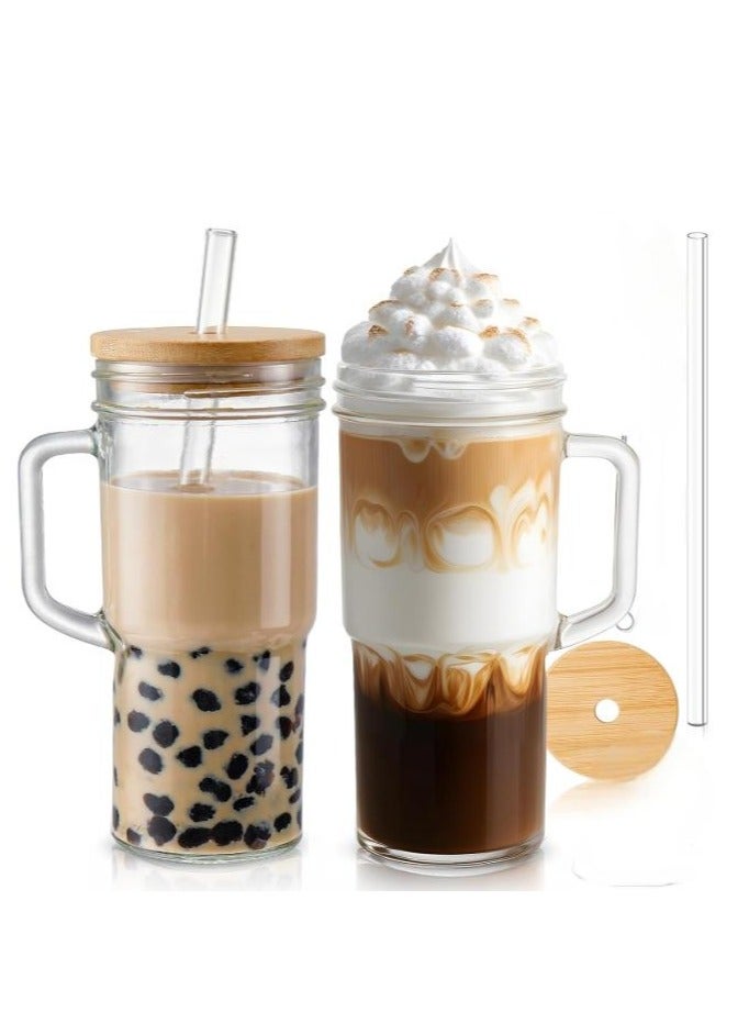 OASIS-TH 2-Piece Glass Cup Set,24 oz Coffee Mug With Lid And Stainless  Straw,Iced Coffee Glasses,Cute Tumbler Cup,Ideal For Coffee,Cola,juice,Gift  - Image 1