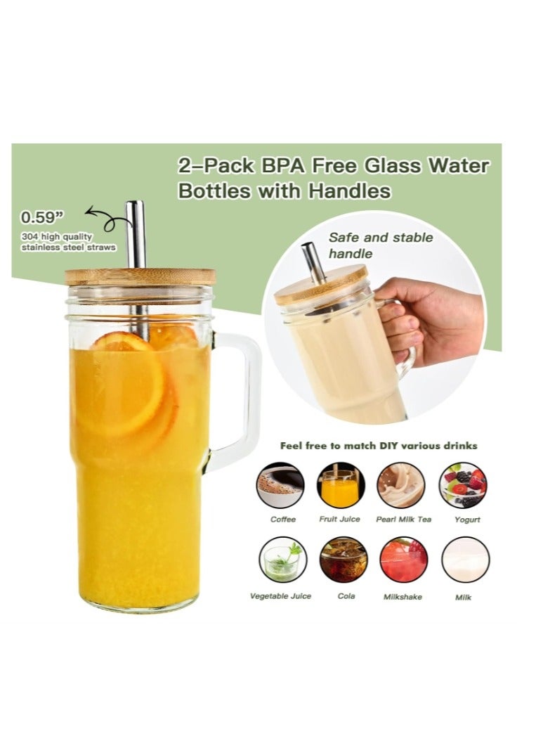 OASIS-TH 2-Piece Glass Cup Set,24 oz Coffee Mug With Lid And Stainless  Straw,Iced Coffee Glasses,Cute Tumbler Cup,Ideal For Coffee,Cola,juice,Gift  - Image 5
