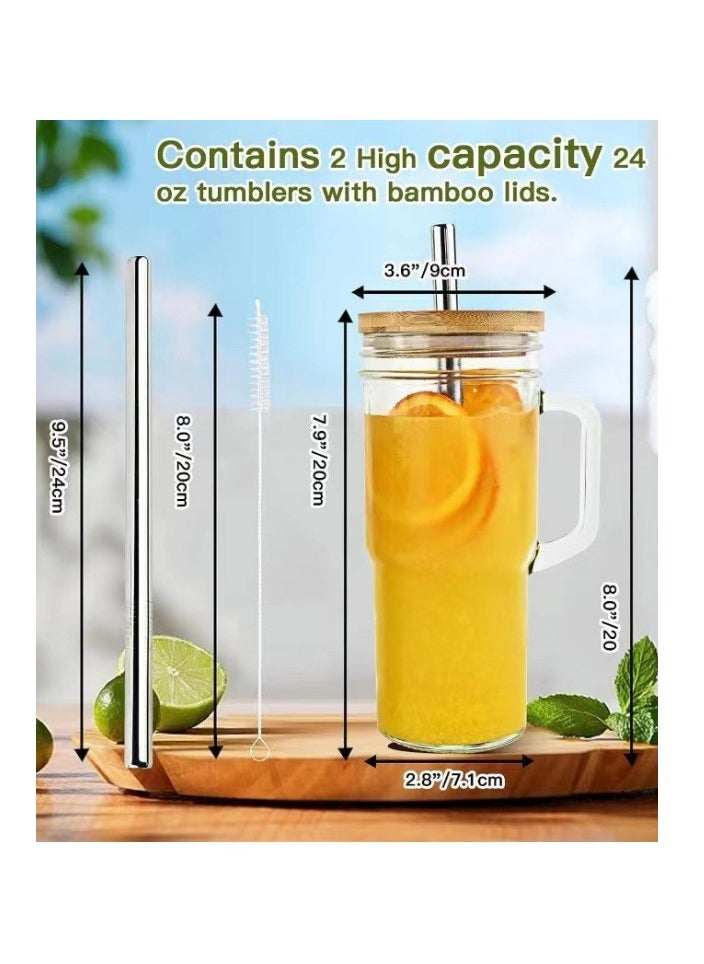 OASIS-TH 2-Piece Glass Cup Set,24 oz Coffee Mug With Lid And Stainless  Straw,Iced Coffee Glasses,Cute Tumbler Cup,Ideal For Coffee,Cola,juice,Gift  - Image 2