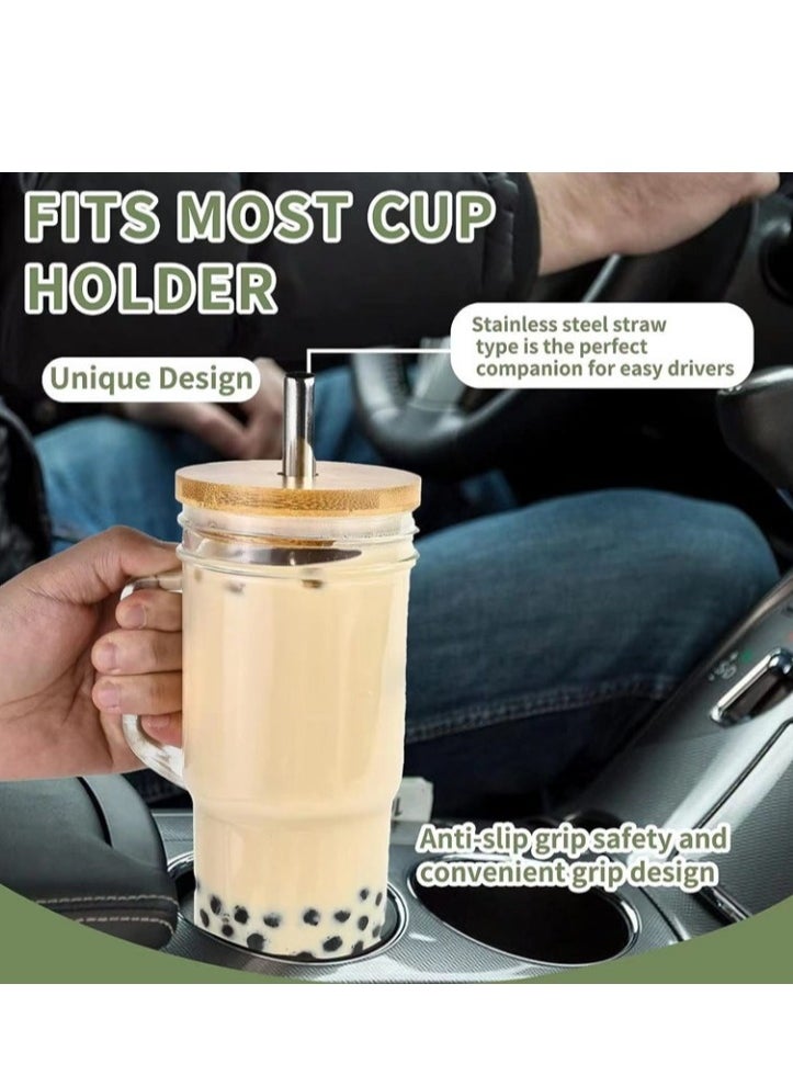 OASIS-TH 2-Piece Glass Cup Set,24 oz Coffee Mug With Lid And Stainless  Straw,Iced Coffee Glasses,Cute Tumbler Cup,Ideal For Coffee,Cola,juice,Gift  - Image 3