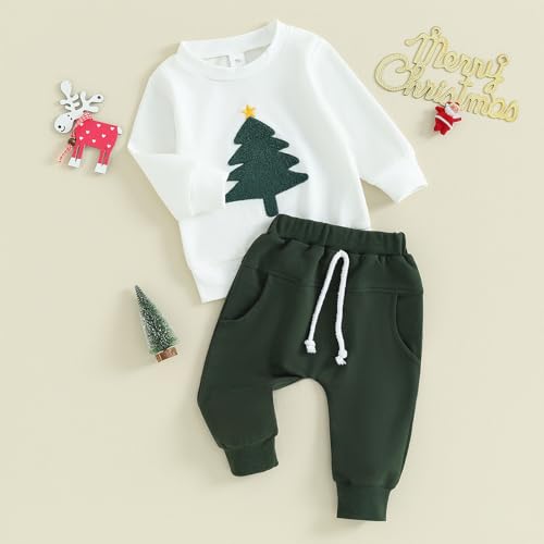 BemeyourBBs Toddler Baby Boy Christmas Outfit Christmas Tree Crewneck Sweatshirt Jogger Pants Set Infant Cute Fall Winter Clothes christmas tree green 12-18 Months - Image 3