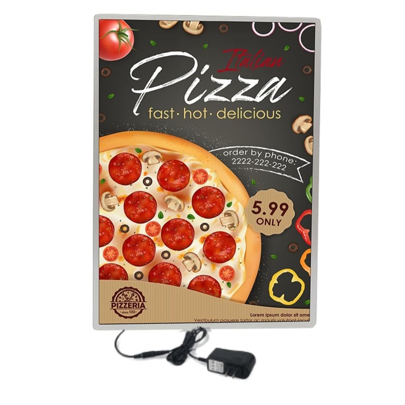 QAILUX Frame Slim LED Advertising Light Box Illuminated Poster Display Cafe Restaurants Menu Board Cinema Movie Poster Display Screen Aluminum Frame Tempered Glass Light Boxes (Silver, A3) - Image 1